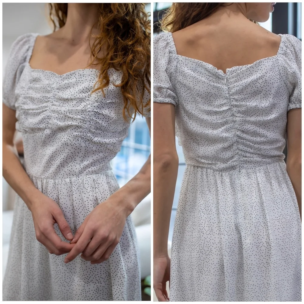 FEW LEFT❗️SUGAR+LIPS Chic Off White Polka Dot Midi Dress - Picture 3 of 5